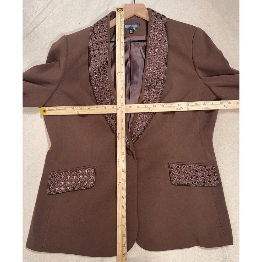 NEW JOHN MEYER Collection Women's‎ Suit Sz 18 Blazer Pants Brown Trousers Beaded